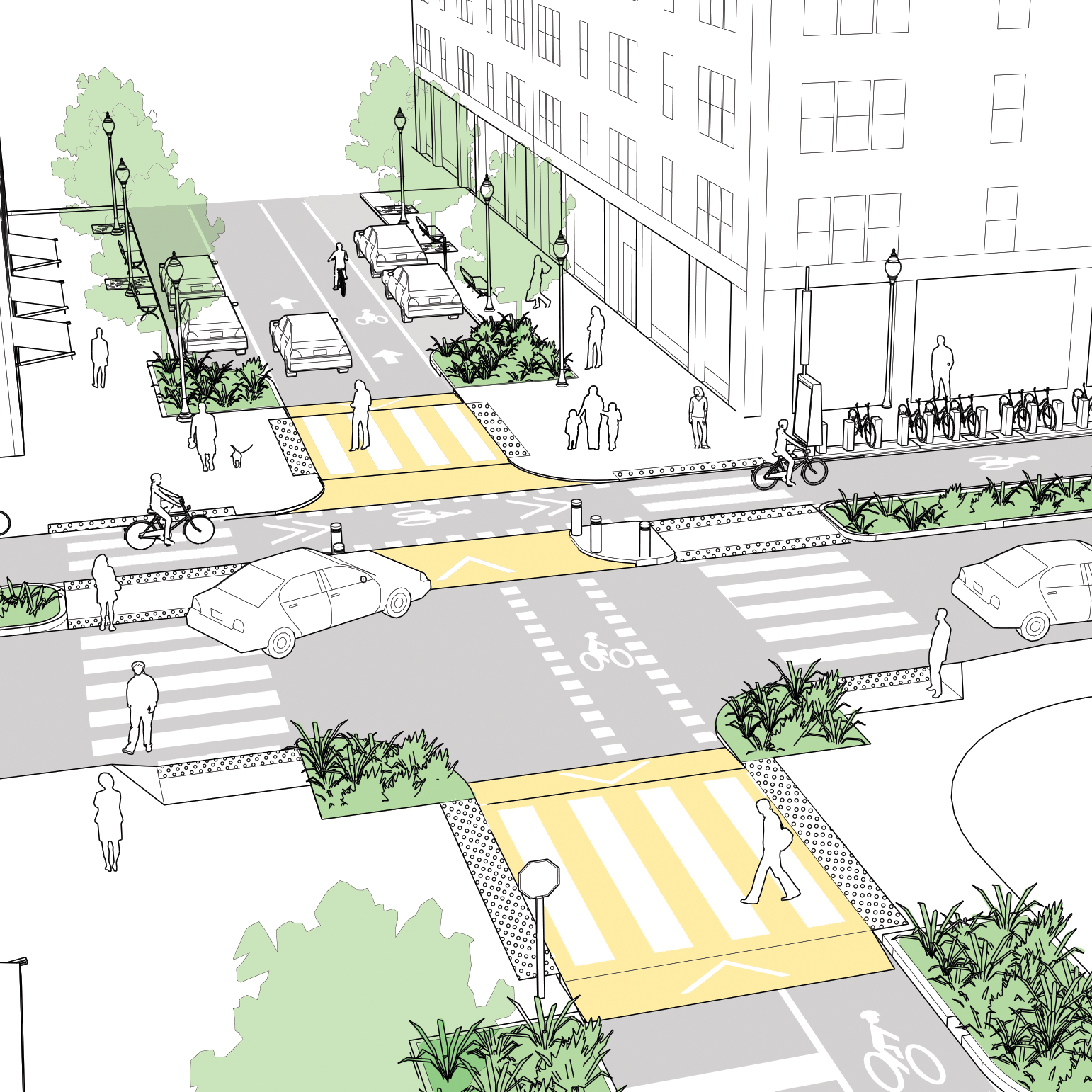 Beautiful Downtown intersection sketch drawing for Adult
