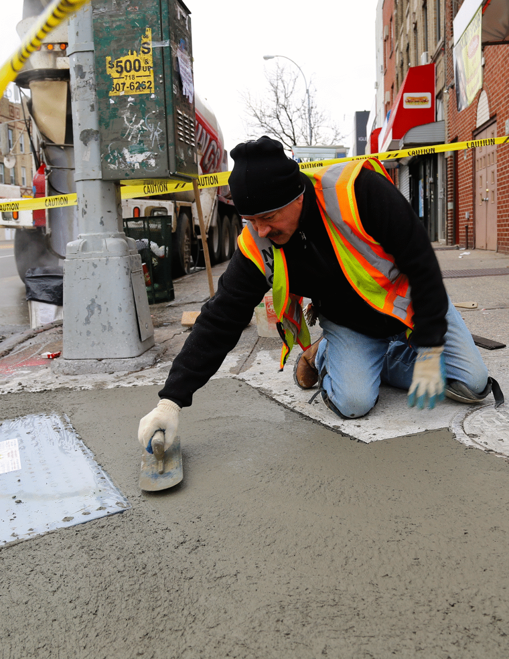 Person installing a curb ramp