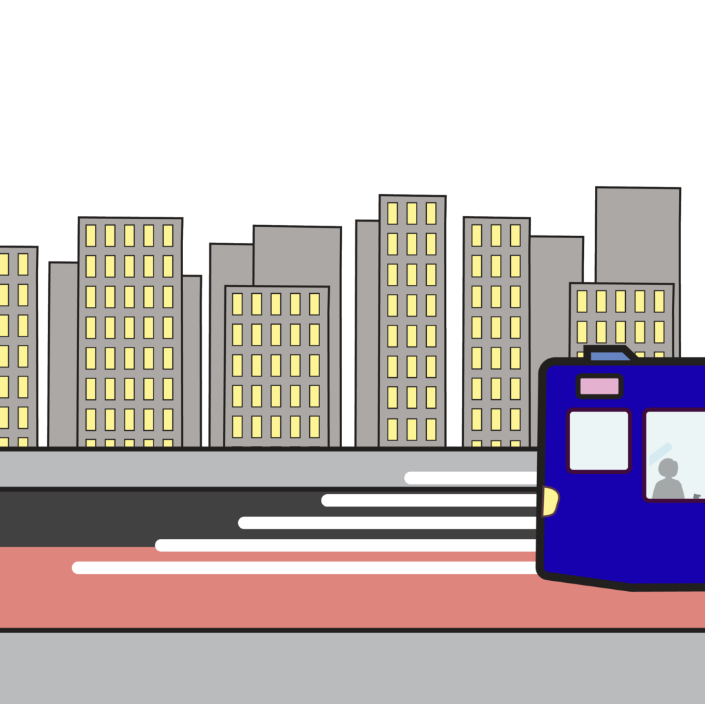 An illustration of a bus in a red transit lane with zoom lines indicating fast service